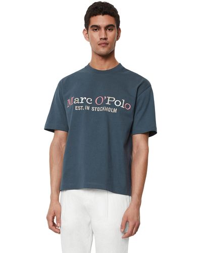 Marc O' Polo T-Shirt mit mehrfarbiger Logo-Stickerei - Blau