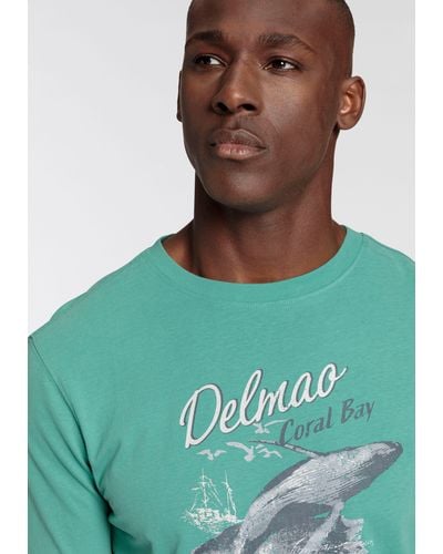Delmao Langarmshirt mit Print - Grün
