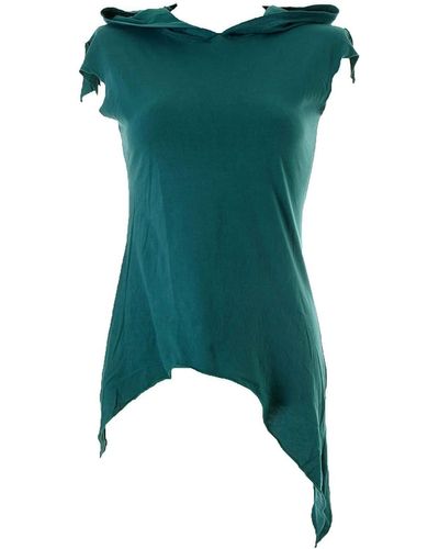 Vishes Zipfelkleid Zipfelshirt mit Zipfelkapuze aus Baumwolle Tunika, Ethno, Hippie, Goa Style - Grün