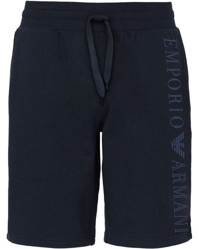 Emporio Armani Bermudas Loungewear mit vertikalem Markenschriftzug - Blau