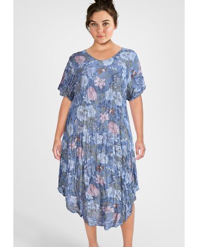 PEKIVESSA Sommerkleid Kleid kurzarm (Set, 2-tlg., Unterkleid) mit Blumenmuster - Blau