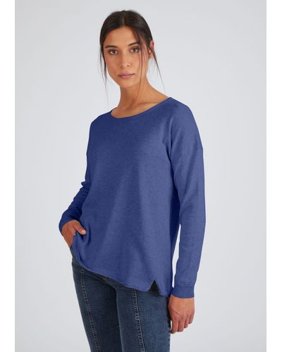 eve in paradise V-Ausschnitt-Pullover Greta mit überschnittenen Ärmeln - Blau
