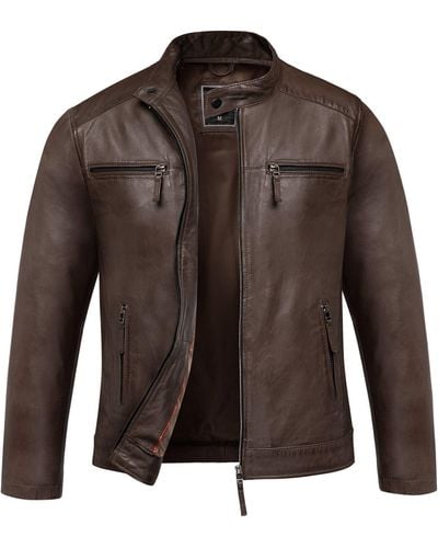 Amaci&Sons CICERO Lederjacke Echtleder Biker Zipper Jacke - Braun