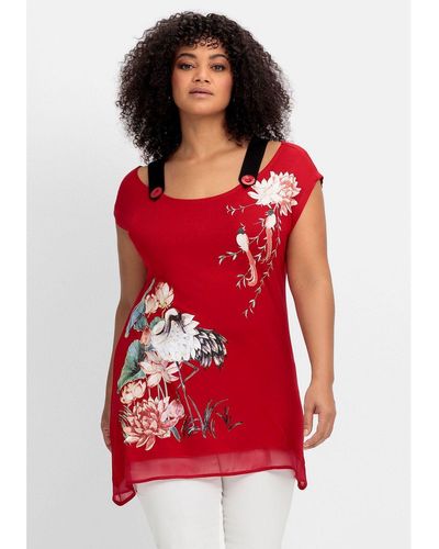 Sheego T-Shirt Große Größen mit Trägern und platziertem Druck - Rot