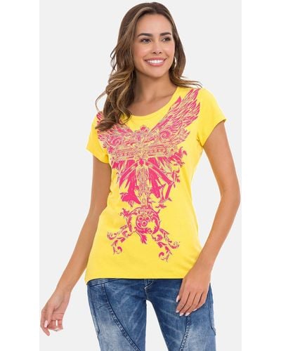 Cipo & Baxx T-Shirt mit modischem Frontprint - Gelb