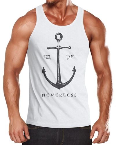 Neverless Tanktop Tank-Top Anker Muskelshirt Muscle Shirt Achselshirt ® mit Print - Weiß