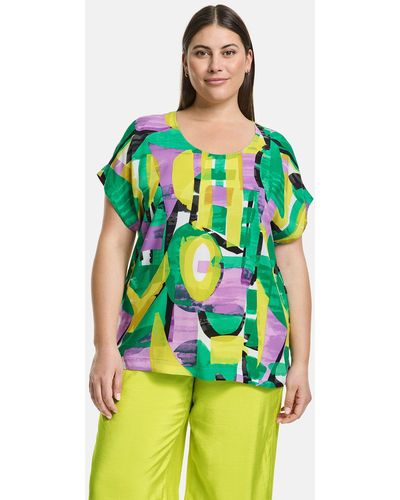Samoon Kurzarmbluse Blusenshirt mit farbenfrohem Print - Grün