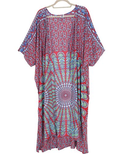 Guru-Shop Longbluse Leichter Sommer Kimono, Umhang, Strandkleid mit.. alternative Bekleidung - Rot