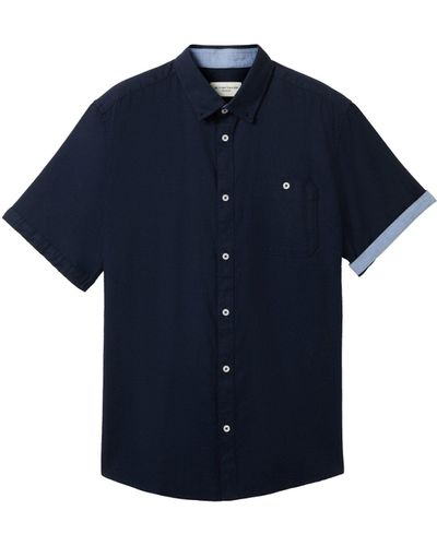 Tom Tailor Kurzarmshirt chambray slubyarn shirt - Blau