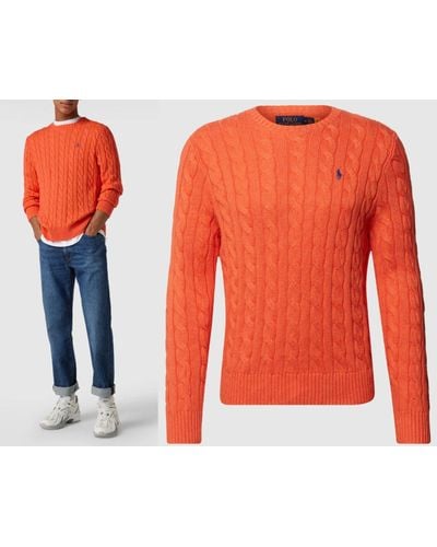 Ralph Lauren Strickpullover POLO Cable-Knit Pullover Sweater Sweatshirt Strick Pulli - Orange
