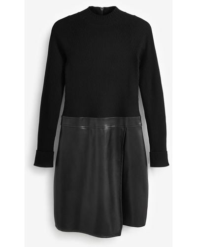 Next Kleid 2-in--Mini-Pulloverkleid aus Kunstleder (1-tlg) - Schwarz