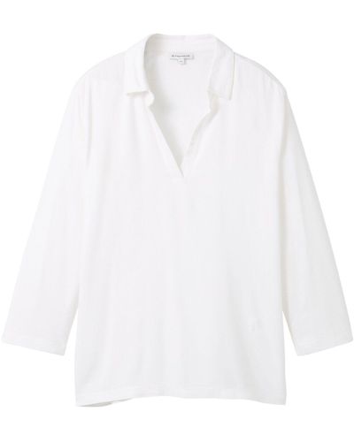 Tom Tailor 3/4-Arm- T-shirt fabric mix w collar - Weiß