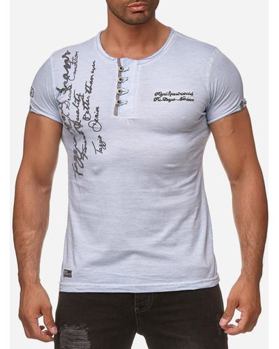 Tazzio T-Shirt 4050-1 Rundhalsshirt in Ölwaschung mit offenem Kragen und dezentem Used Look - Blau