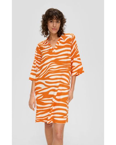 S.oliver Minikleid Langes Kleid aus Leinen-Viskose-Mix - Orange