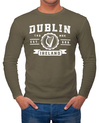 Neverless Longsleeve Dublin Irland Retro Design Aufdruck Schrift Langarm-Shirt Fashion Streetstyle ® mit Print - Grau