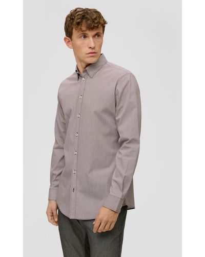 S.oliver Langarmhemd Gestreiftes, elastisches Hemd aus Baumwollmix Blende - Grau