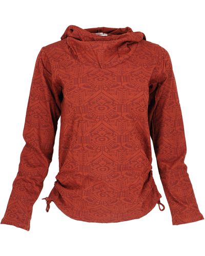 Guru-Shop Longsleeve Psytrance Langarmshirt mit Schalkragen - Rot