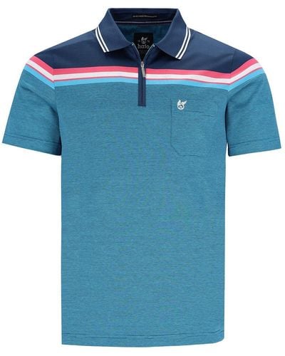 Hajo Poloshirt mit Zip und Flächenteiler - Blau