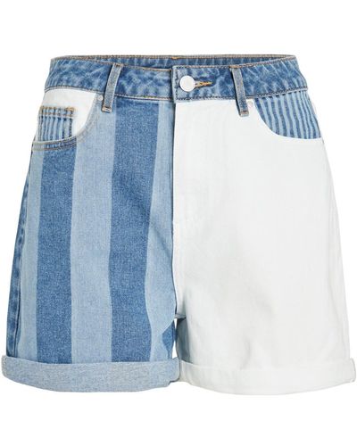 Vila Sweatjeansbermudas Shorts Jeans Hose Kurz Muster Zweifarbig Hotpant Stretch Denim - Blau