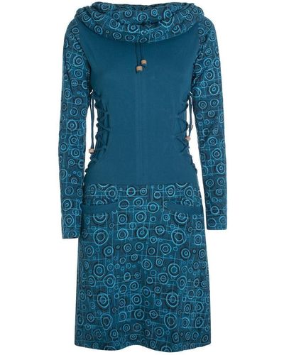 Vishes Jerseykleid Langarm Strickkleid Sweatshirtkleid mit Schnürung Elfen, Hippie, Boho, Goa Style - Blau