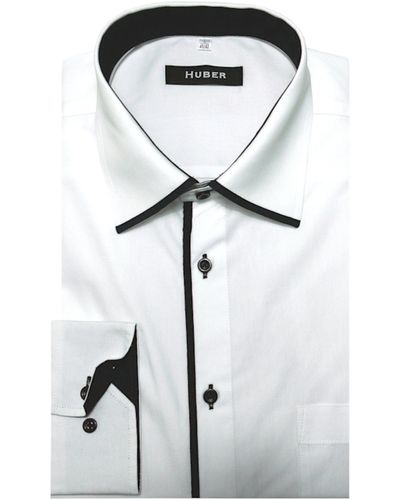 Huber Hemden Businesshemd HU-0100 Kentkragen Kontraststoff Regular Fit-gerader Schnitt, Made in EU - Weiß
