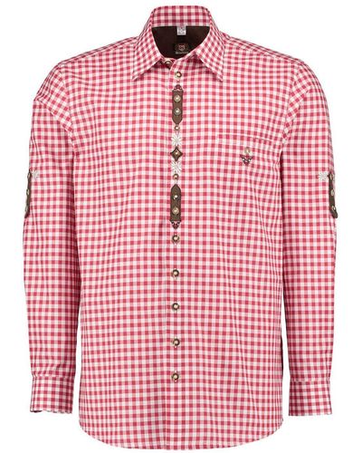OS-Trachten Karohemd Hemd 420054-2602-34 mittelrot (Regular Fit) - Pink