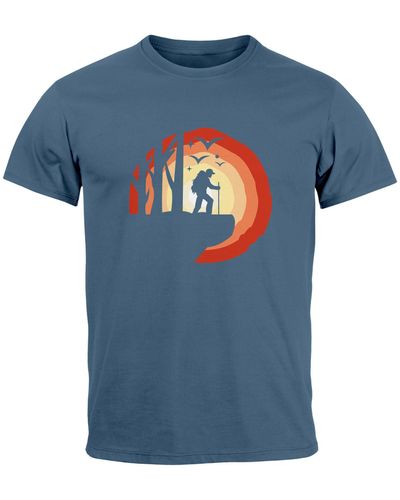 Neverless T-Shirt Wander-Motiv Trekking Aufdruck Printshirt Outdoor mit Print - Blau