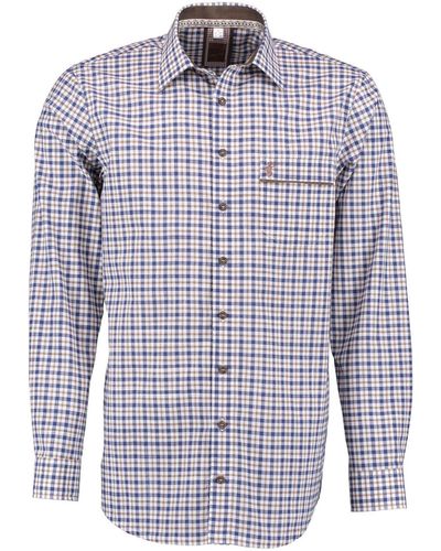 OS-Trachten Trachtenhemd Taneo Langarmhemd mit Hirsch-Stickerei auf der Brusttasche - Blau