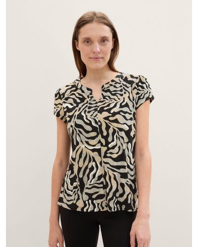 Tom Tailor T-Shirt Bluse mit Allover Print - Natur