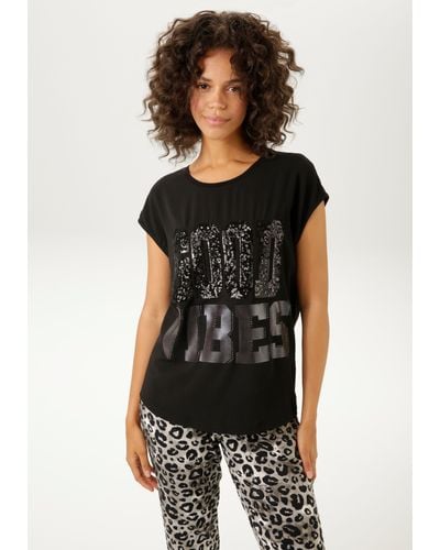 Aniston CASUAL Shirtbluse mit Pailletten und Glitzersteinchen verziert - Schwarz