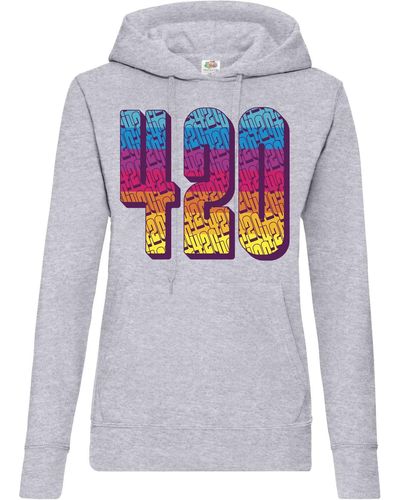 Youth Designz Kapuzenpullover 420 Regenbogen Hoodie Pullover mit Trendigem Cannabis Frontdruck - Grau