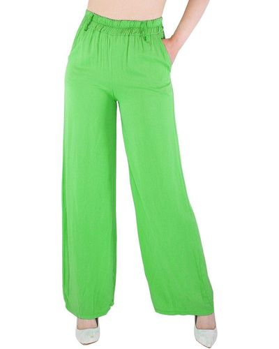 dy_mode Bequeme Palazzohose Leichte Sommerhose Einfarbige Freizeithose mit elastischem Bund - Grün