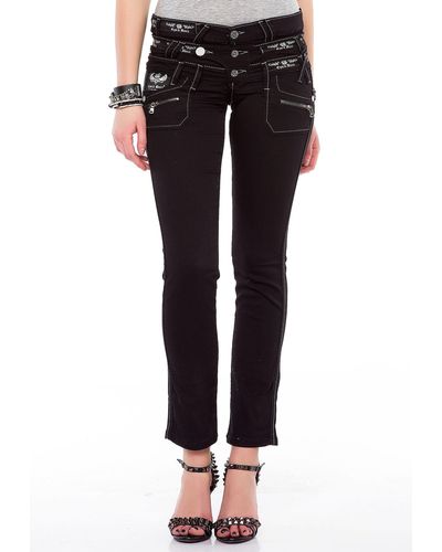 Cipo & Baxx Jeans mit modischem Dreifach-Bund in Slim Fit - Schwarz