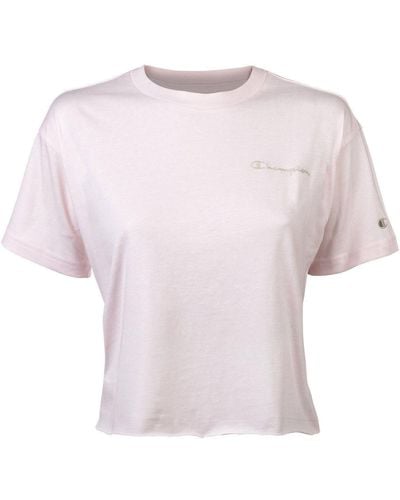 Champion Kurzes T-Shirt, Logo-Print, Rundhals - Lila