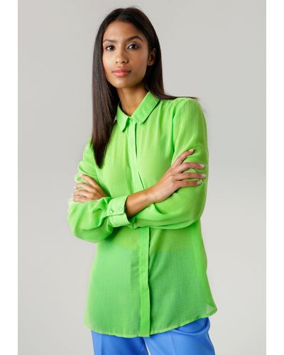Aniston SELECTED Hemdbluse aus transparentem Chiffon mit Strukturmuster - Grün