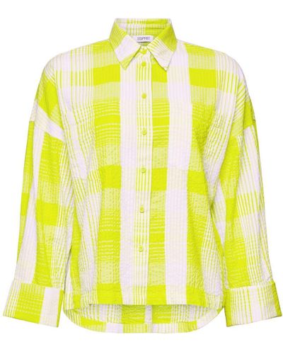 Esprit Langarmbluse Hemd aus Seersucker mit Print - Gelb