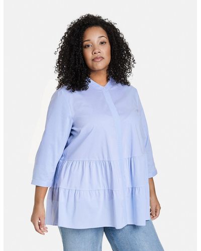 Samoon Klassische Ausgestellte Bluse mit Streifen-Dessin - Blau
