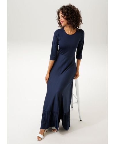 Aniston CASUAL Maxikleid Rockteil mit Volant aus Plissee - Blau