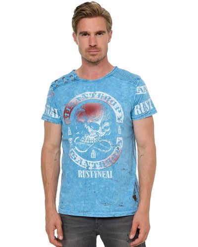 Rusty Neal T-Shirt mit Markenprint - Blau