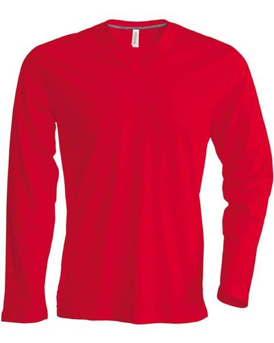 Kariban Rundhalsshirt K358 V-Neck T-Shirt langarm enzymgewaschen - Rot