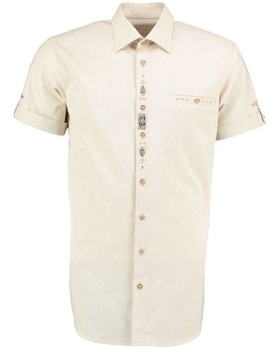 OS-Trachten Trachtenhemd Flino Kurzarmhemd mit Edelweiß-Zierteil auf der Knopfleiste - Natur
