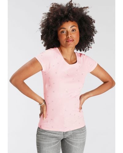Kangaroos T-Shirt mit filigranem Allover-Print - Pink