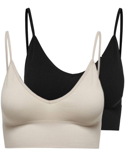 ONLY Shirttop Top Oberteil Spaghetti Bustier Bralette Nahtlos 2er Pack (2-tlg) 3919 in Schwarz-Beige - Natur