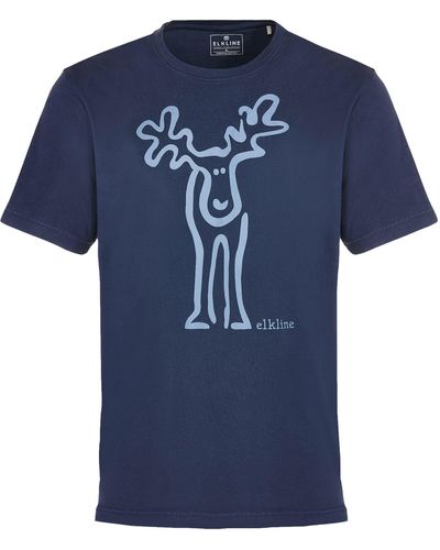 Elkline T-Shirt Rudolf Retro Kult Elch Brust Rücken Print - Blau