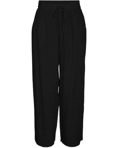 Noisy May Modische Leinen Culotte Weite Relaxed Fit Stoffhose 7395 in Schwarz