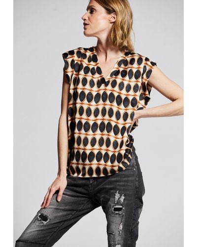 Andijamo-Fashion Shirtbluse LUXURY DOT Print - Schwarz