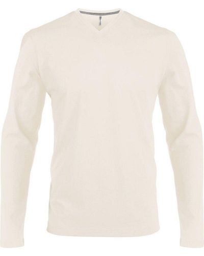 Kariban Rundhalsshirt K358 V-Neck T-Shirt langarm enzymgewaschen - Weiß
