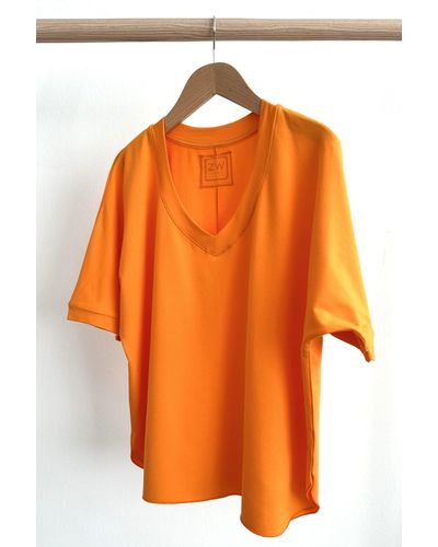 Zuckerwatte Sweatshirt mit V-Auschnitt aus weicher Baumwolle Modal Mischung - Orange