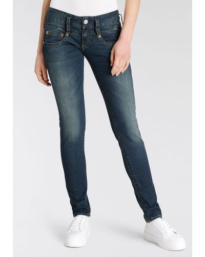 Herrlicher Fit- Jeans Pitch Slim Organic Denim Vintage-Style mit Abriebeffekten - Blau