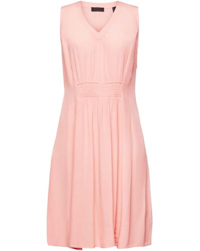 Esprit Midikleid A-Linien-Kleid mit gesmokter Taille - Pink